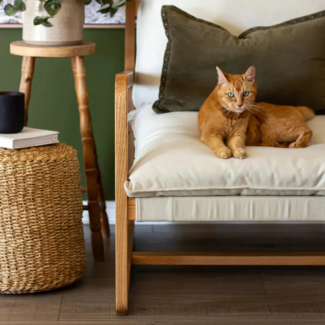 Sling style accent chair with linen upholstery
