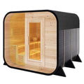 Traditional timber outdoor sauna setup