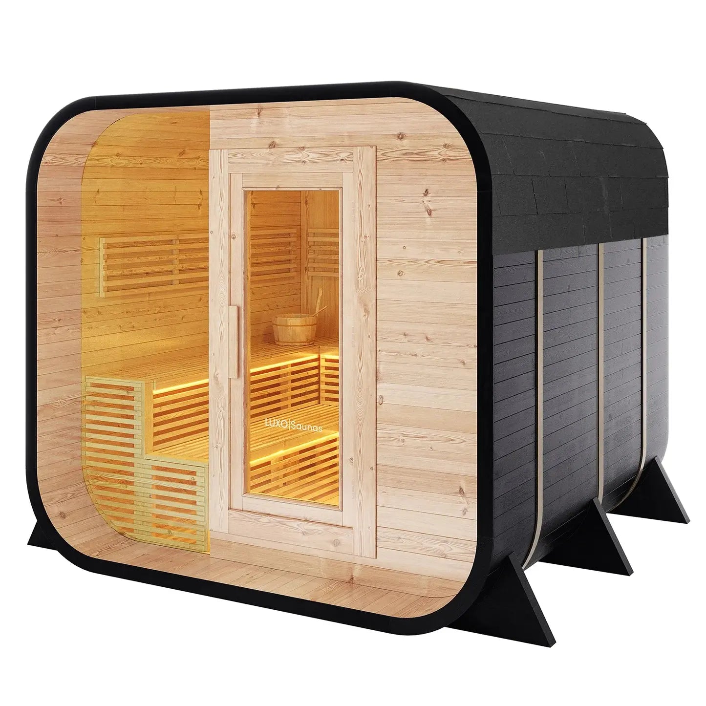 Traditional timber outdoor sauna setup
