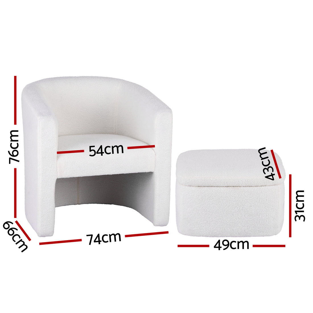 Artiss White Boucle Armchair with Ottoman Storage
