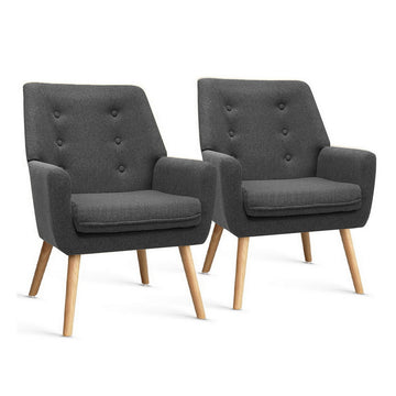 Artiss Charcoal Anne 2-Pack Accent Armchair Set