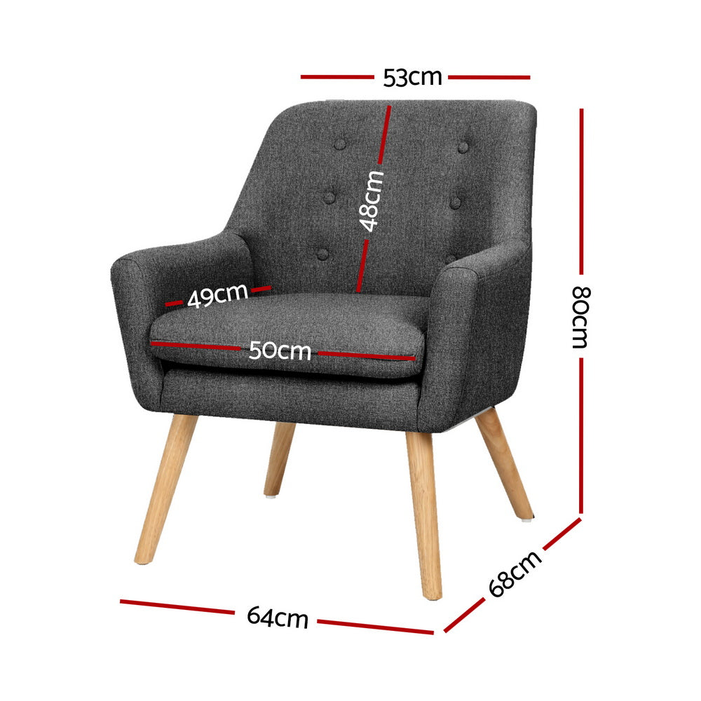 Artiss Charcoal Anne 2-Pack Accent Armchair Set