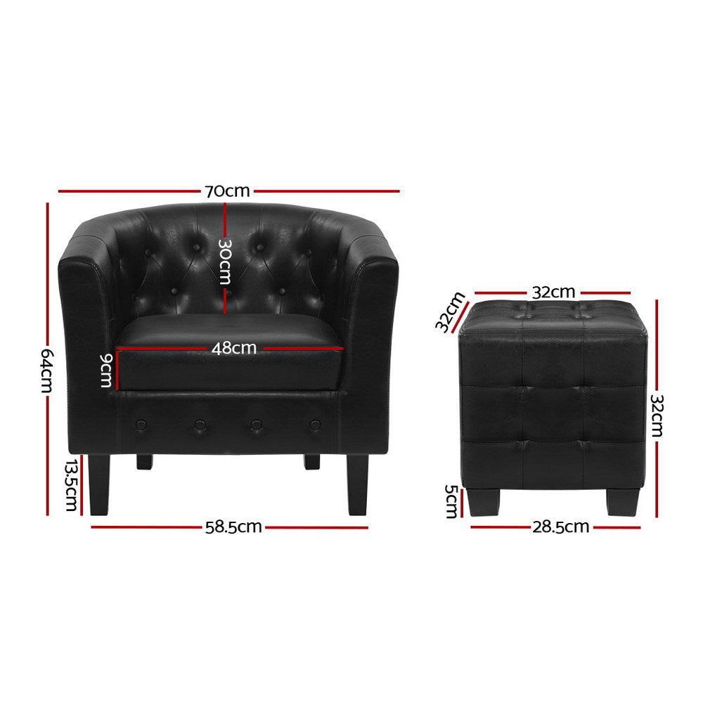 Artiss Ava Black Armchair with Ottoman Set