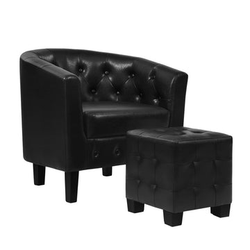 Artiss Ava Black Armchair with Ottoman Set