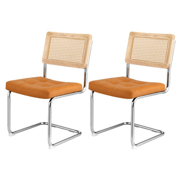 Artiss 2x PU Leather Rattan Cantilever Chairs – Brown