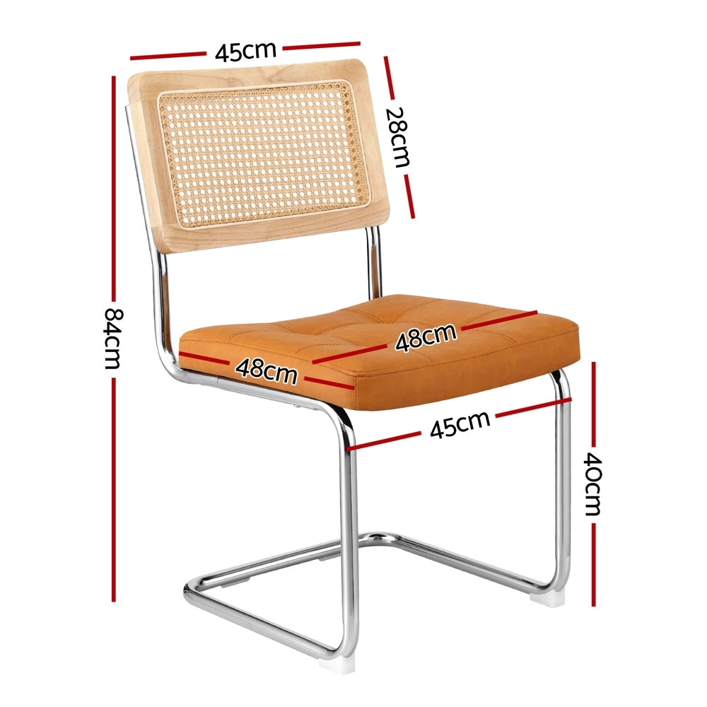 Artiss 2x PU Leather Rattan Cantilever Chairs – Brown