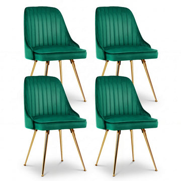 Artiss 4x Velvet Dining Chairs – Green Channel Tufted