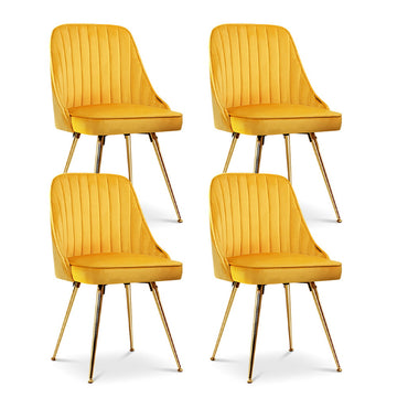 Artiss 4x Velvet Dining Chairs – Yellow Channel Tufted