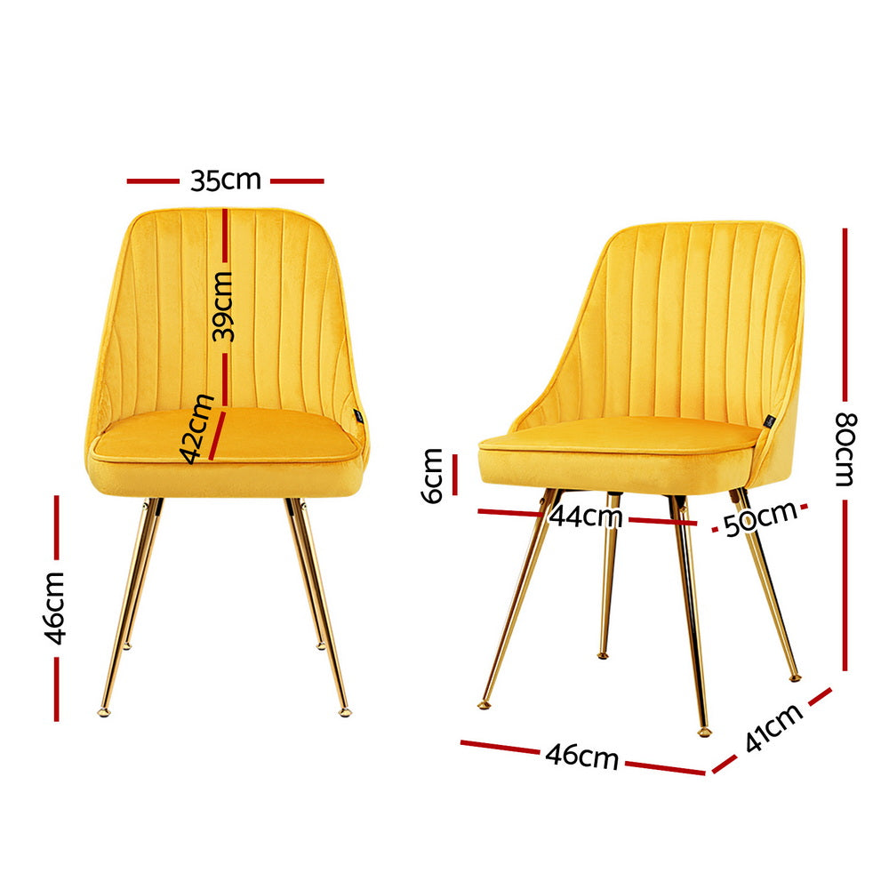 Artiss 4x Velvet Dining Chairs – Yellow Channel Tufted