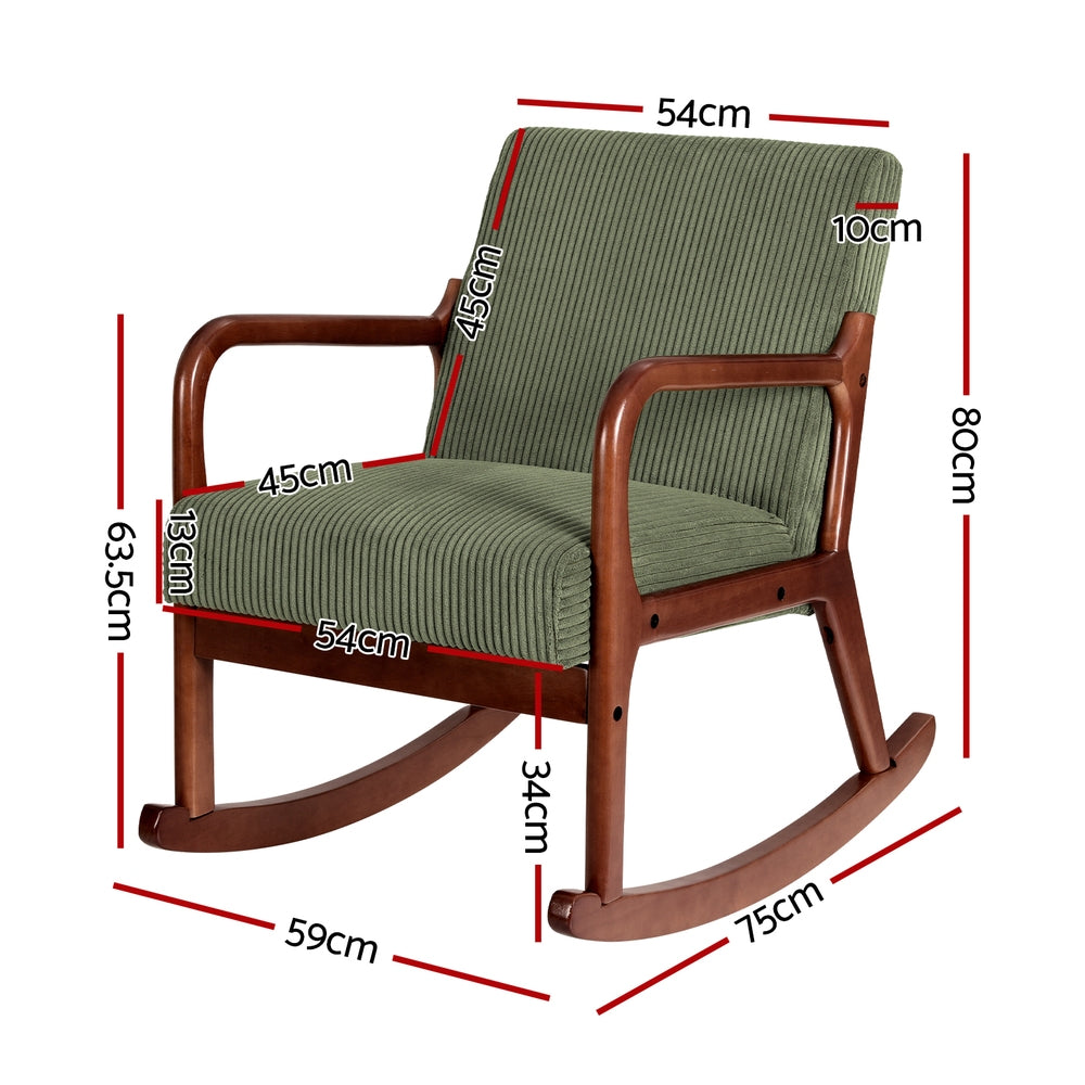 Artiss Green Corduroy Rocking Armchair Nursing Chair