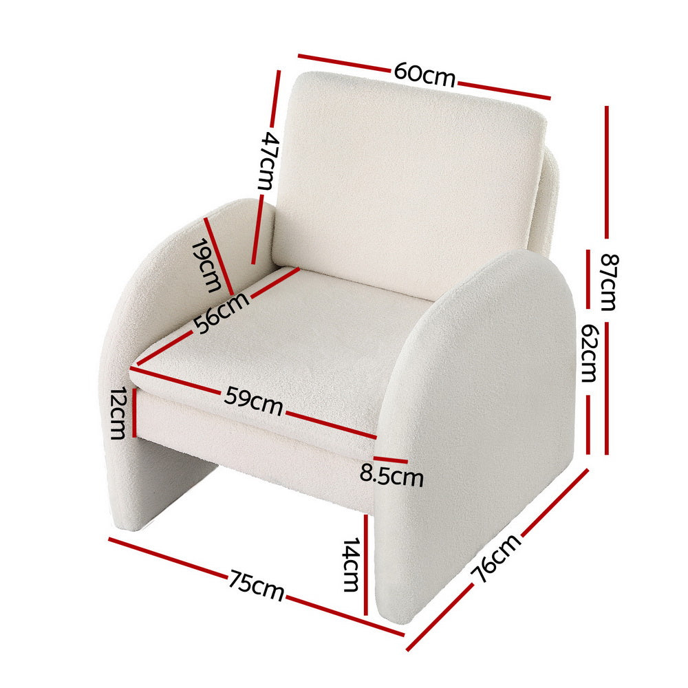 Artiss White Boucle Curved Accent Armchair