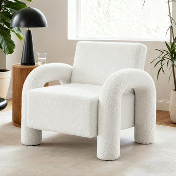 Artiss White Boucle Curved Accent Armchair