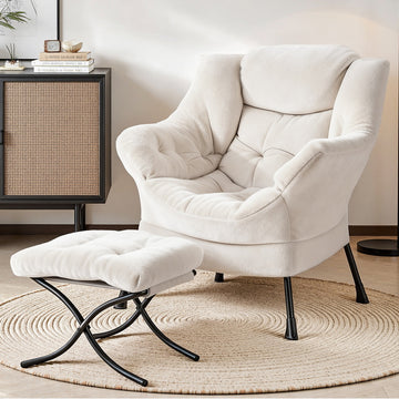 Artiss White Velvet Armchair with Ottoman Lounge Set