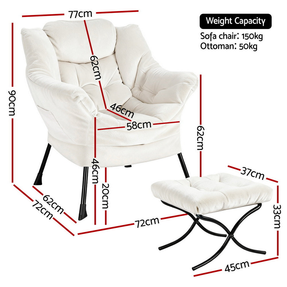 Artiss White Velvet Armchair with Ottoman Lounge Set