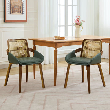 Set of 2 Rattan Back Dining Chairs Green