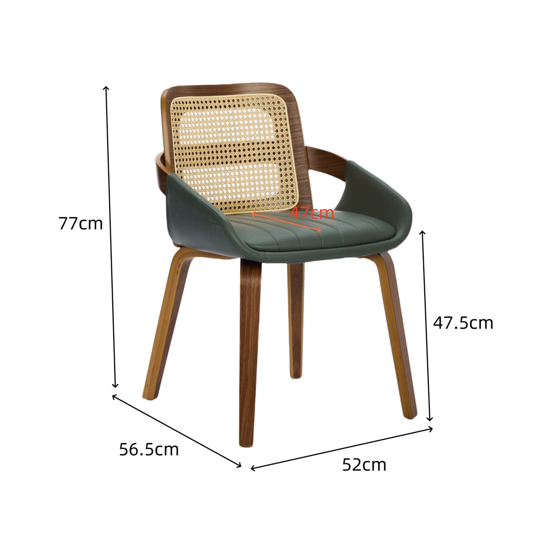 Set of 2 Rattan Back Dining Chairs Green