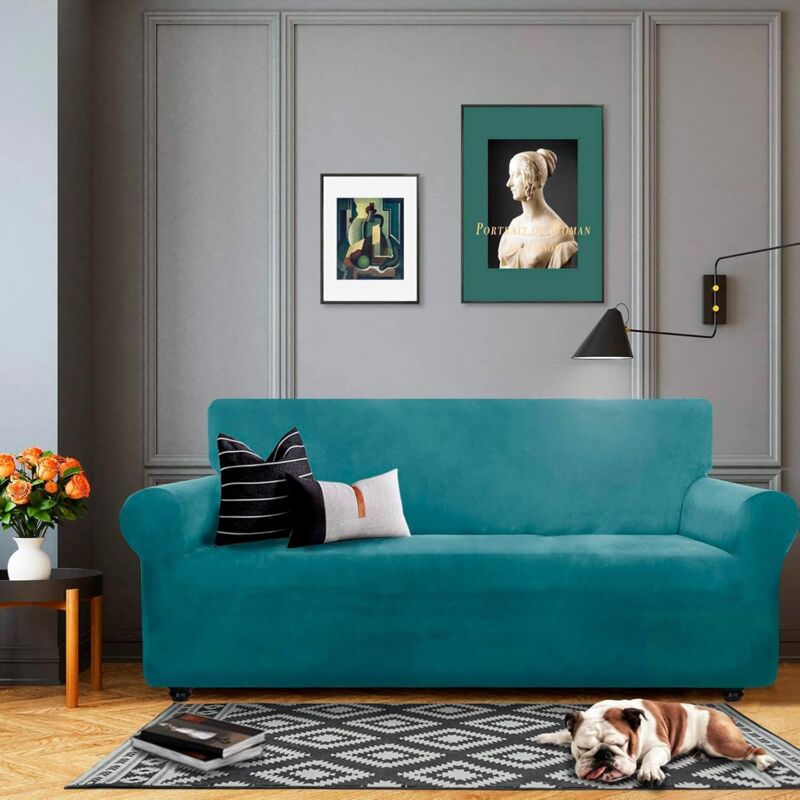 Peacock Blue Velvet 3-Seater Sofa Cover