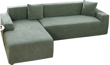 Grass Green Jacquard 2-Seater Sofa Cover L-Shaped
