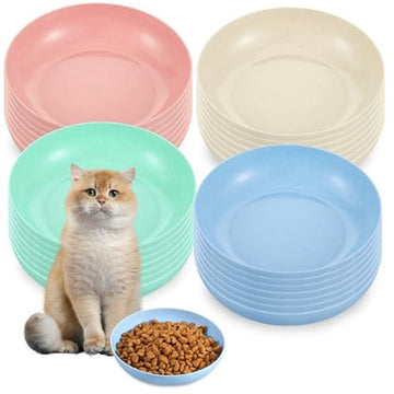 28 Pcs Whisker Fatigue Relief Cat Bowl,Shallow Wide Food Dish Cat Feeding Bowl for Kittens Ferrets,5.5 Inch Wheat Straw,4 Colors