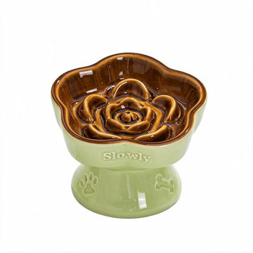 Rose Maze Ceramic Slow Feeder Pet Bowl Emerald Green Caramel 150ml Raised Anti-Black Chin for Cats Small Dogs Halloween