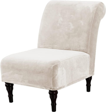 Ivory Velvet Armless Chair Cover High Stretch