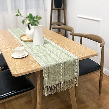 Retro Cotton Linen Table Runner with Tassels