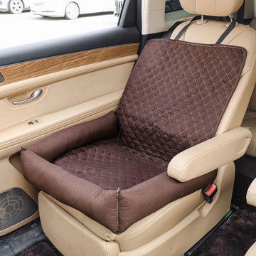 Waterproof Dog Car Seat Bed for Front Passenger Seat, Portable Pet Car Booster Seat with Anti-Slip Base and Soft Bolster, Travel Dog Bed for Small Pets, Machine Washable Pet Seat Protector for Cars (Coffee)