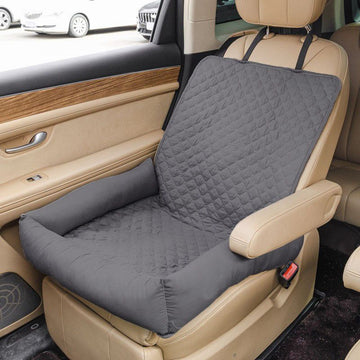Waterproof Dog Car Seat Bed for Front Passenger Seat, Portable Pet Car Booster Seat with Anti-Slip Base and Soft Bolster, Travel Dog Bed for Small Pets, Machine Washable Pet Seat Protector for Cars (DarkGrey)