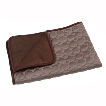 Pet Cooling Mat with Circular Quilted Pattern, Breathable Mesh Fabric and Soothing Gel Layer for Summer Lounging on Sofas, Floors, Crates, Beds, Car Seats and Outdoor Areas (Coffee, S)