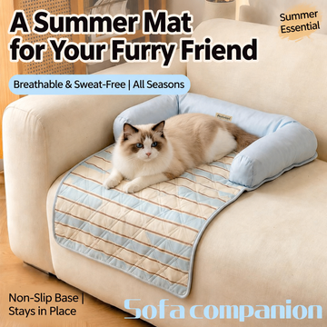 Waterproof Quilted Pet Sleeping Mat with Bolster Cushions for Small Dogs and Cats, Anti-Slip Four-Season Bed Protector for Sofa, Floor and Furniture Edges (LightBlue)