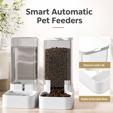 Automatic Cat Feeder and Water Dispenser Set, 3.3L Gravity Pet Food Feeder and Waterer with Bowls, BPA‑Free for Cats and Small Medium Dogs