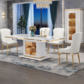 Asta Luxury Glass Top Dining Table White Gold