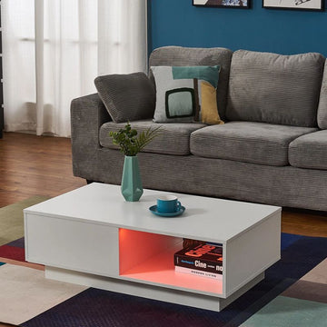 LED High Gloss White Coffee Table with Single Drawer