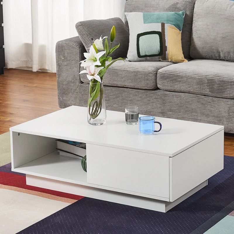LED High Gloss White Coffee Table with Single Drawer