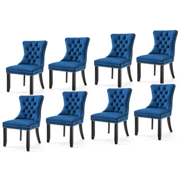 8x Blue Velvet Tufted Dining Chairs