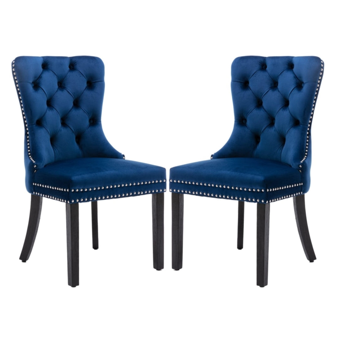 8x Blue Velvet Tufted Dining Chairs