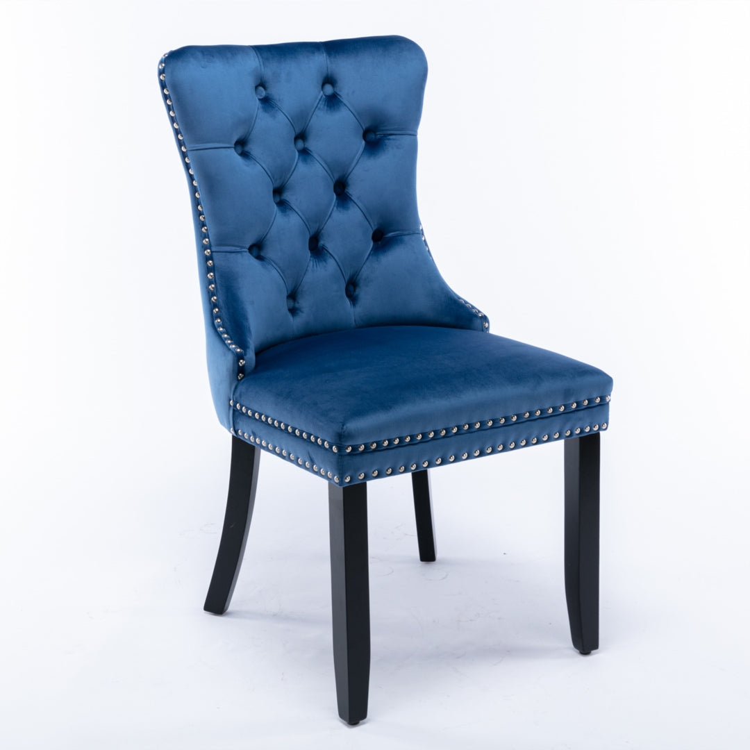 2x Blue Velvet Tufted Dining Chairs