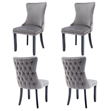 4x Grey Velvet Tufted Wingback Dining Chairs