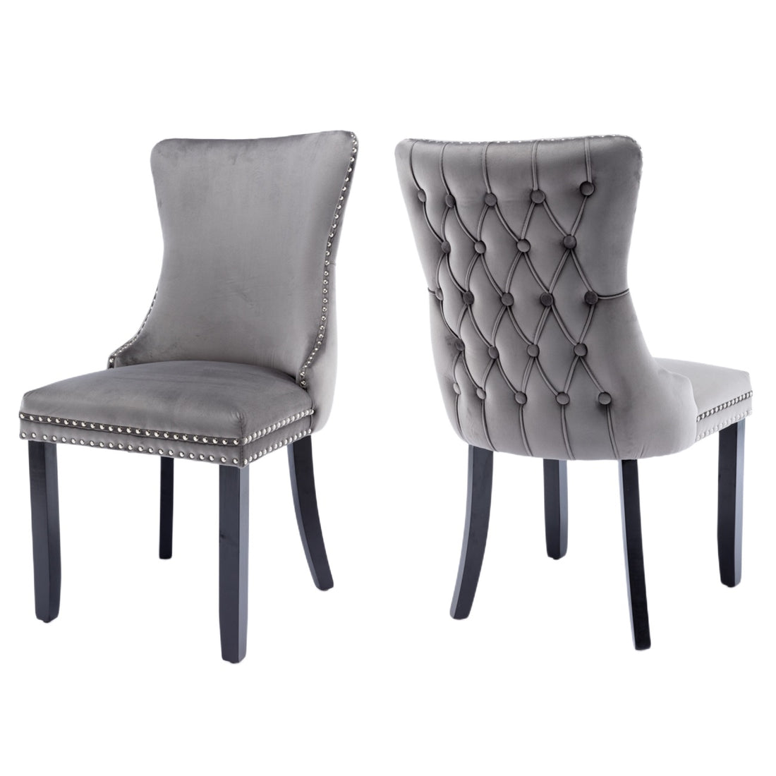 4x Grey Velvet Tufted Wingback Dining Chairs
