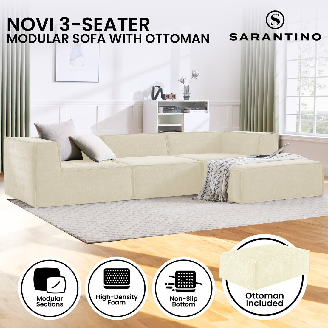 Sarantino Novi 3-Seater Modular Sofa Cream