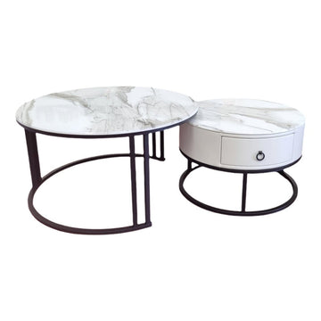 Snowy Mountain Faux Marble Slate Nesting Coffee Table Set
