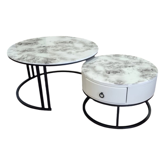 Snowy Mountain Faux Marble Slate Nesting Coffee Table Set