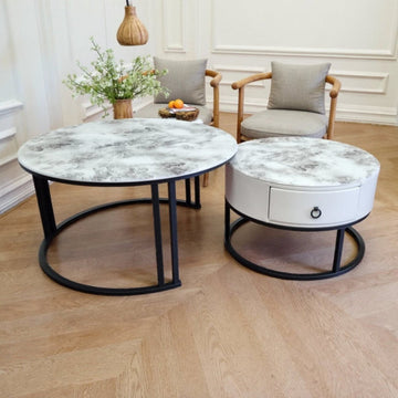 Snowy Mountain Faux Marble Slate Nesting Coffee Table Set