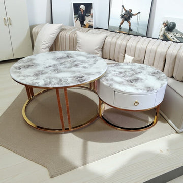 Snowy Mountain Faux Marble Slate Nesting Coffee Table Set