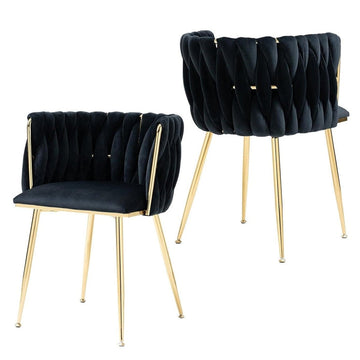 SERENITà 2x Black Velvet Handwoven Dining Chairs
