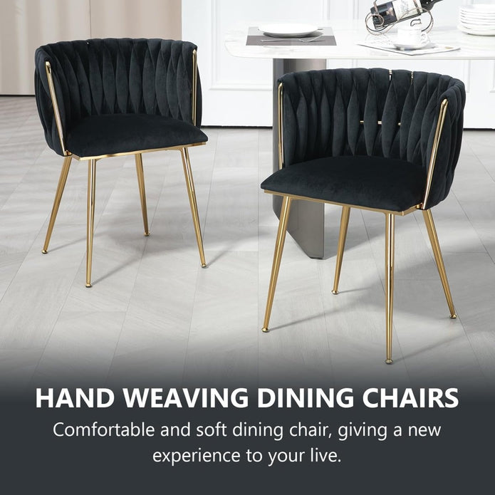 SERENITà 2x Black Velvet Handwoven Dining Chairs