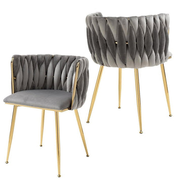 SERENITà 2x Grey Velvet Handwoven Dining Chairs