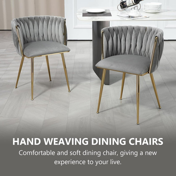 SERENITà 2x Grey Velvet Handwoven Dining Chairs