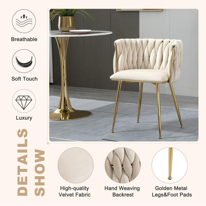SERENITà 2x Ivory Velvet Handwoven Dining Chairs