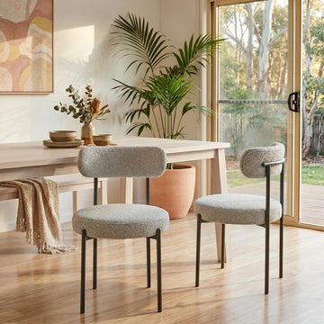 Luxe 2x Elsa White Quartz Boucle Dining Chairs